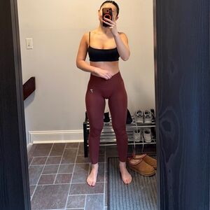 Gymshark Black Sports Bra and Brown Leggings